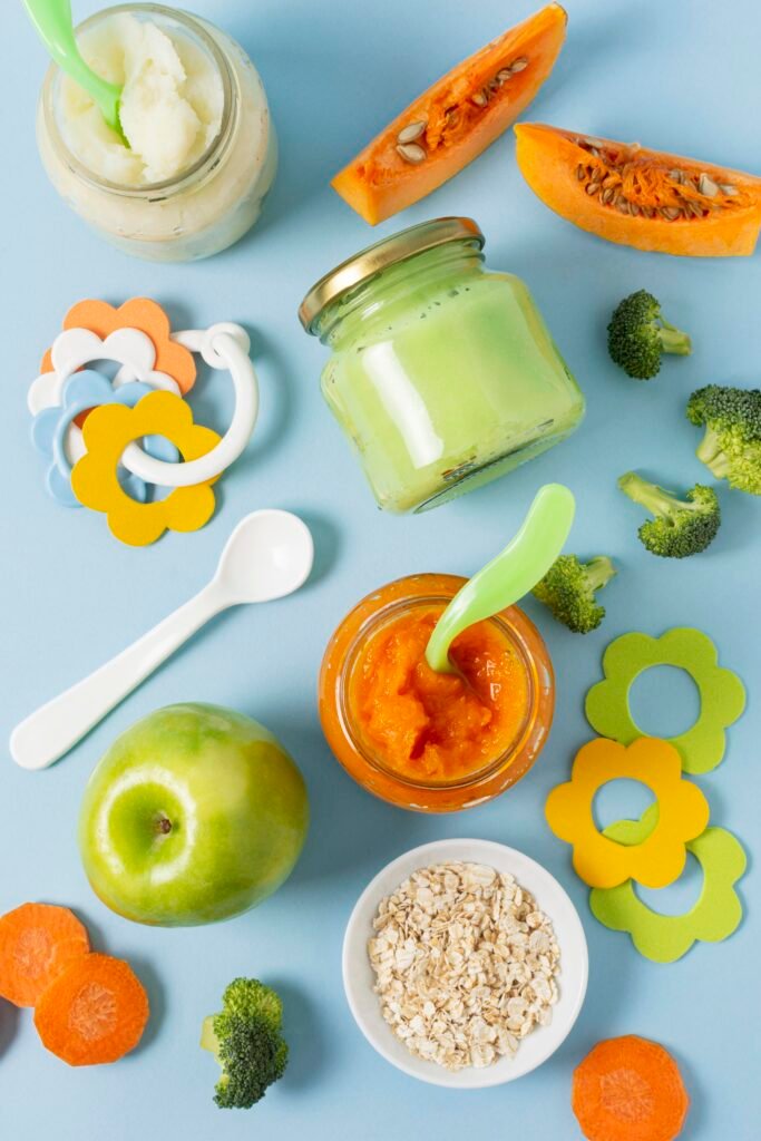 homemade baby food flat lay homemade baby food flat lay